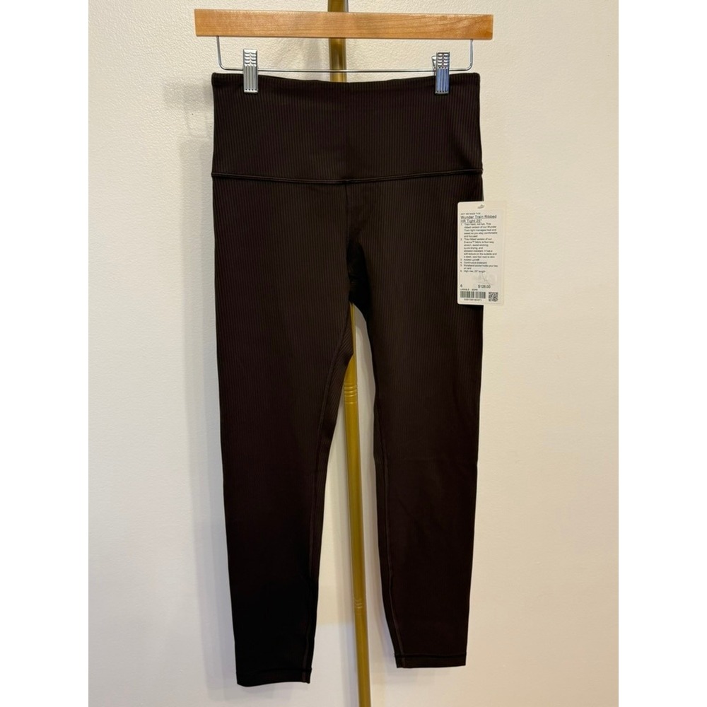 Lululemon Wunder Train Ribbed HR Tight 25" in Espresso, Size 6, NWT MSRP $128
